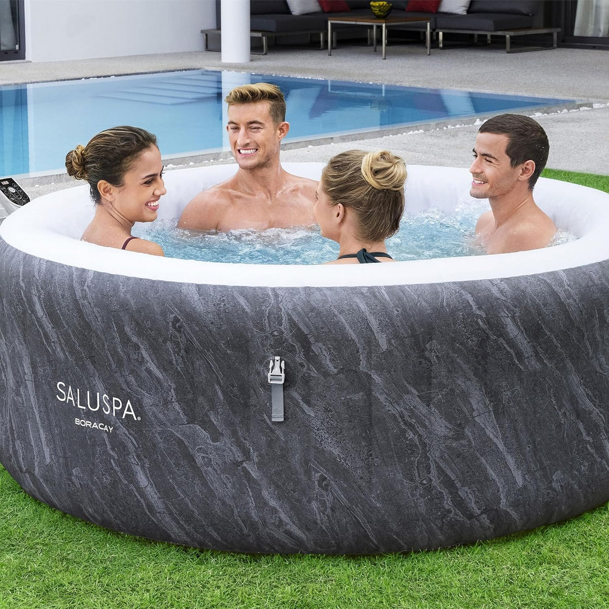 2026 Large Round 2 to 4 Person Inflatable Hot Tub Portable Outdoor Spa with 120 Airjets and Energysense Cover, Grey