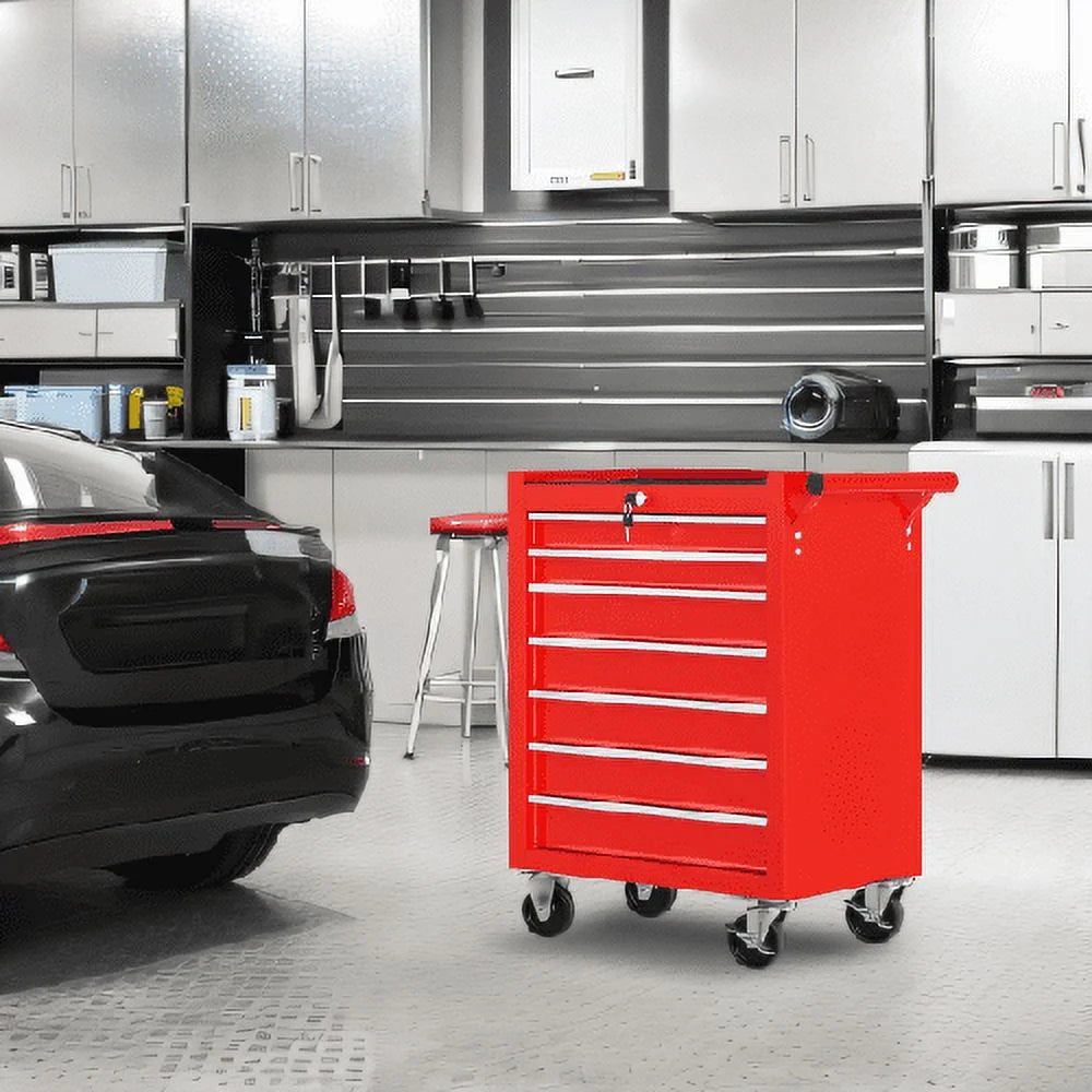 2026 POVANLI  7-Drawer Rolling Tool Chest with Wheels Multifunctional Tool Chest Portable Tool Storage Cabinet with Locking System for Garage Workshop Warehouse Repair Shop