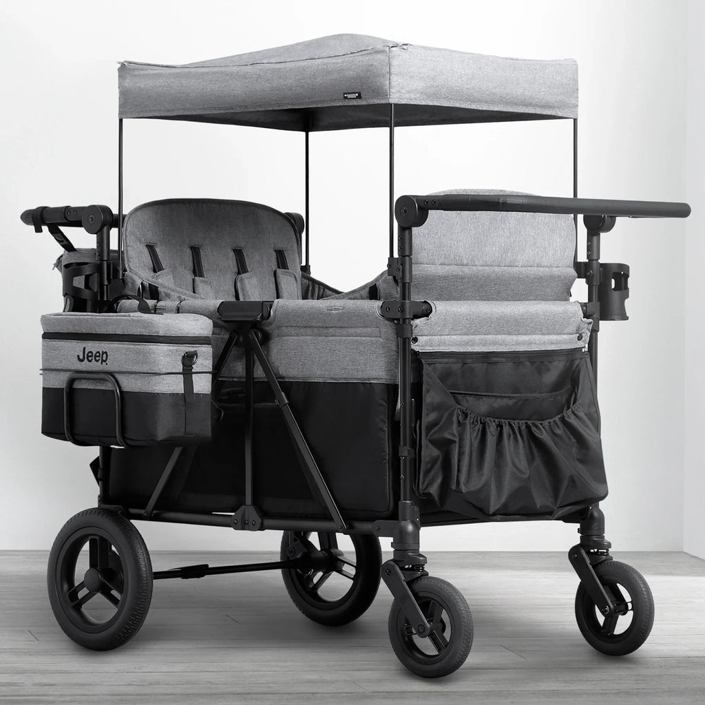 Carrito-Paseador Jeep Wrangler Deluxe para 4 Niños – Capota Desmontable, Bolsa Térmica, Asientos Modulares, Almacenamiento XXL, Ruedas Antipinchazos, Manillares Ajustables 2026