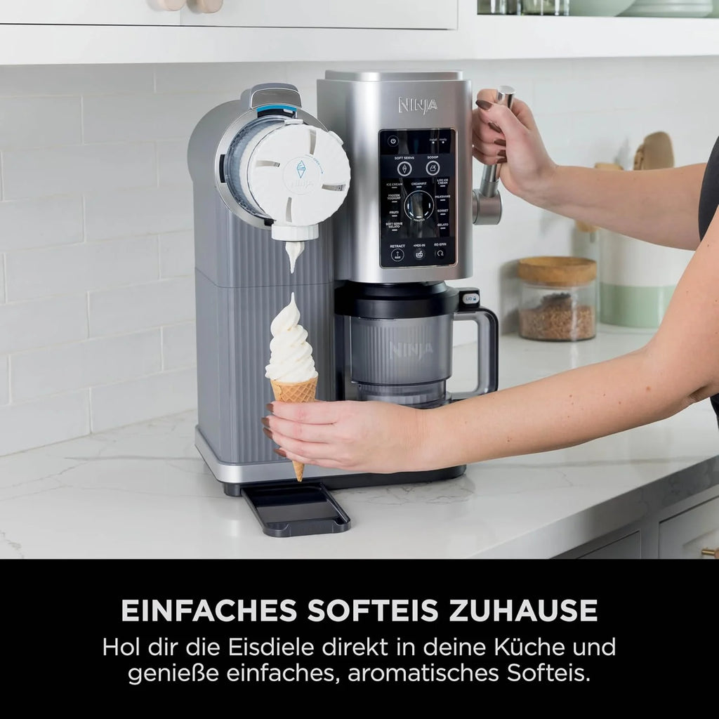 Heladera Ninja CREAMi Scoop & Swirl 2026 con 2 recipientes, 13 funciones para helado, helado suave, gelato, sorbete, batidos y más, con función de mezcla, color plata platino, NC701EU