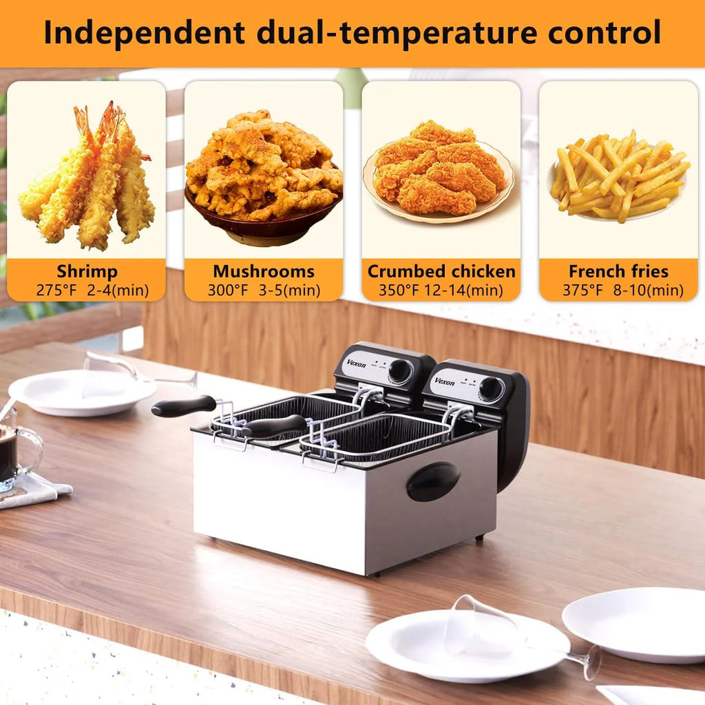 2026 3000W Commercial Electric Deep Fryer with Baskets & LIDS,2X3L Stainless Steel Double Deep Fryer,small Deep Fryer with Basket,temperature…