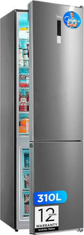 2026 Midea Frigorífico Combi No Frost | 60 cm ancho x 188 alto cm | Inox | Nevera libre instalación 224 L + 86 L Congelador – Refrigerador de bajo consumo con congelador vertical