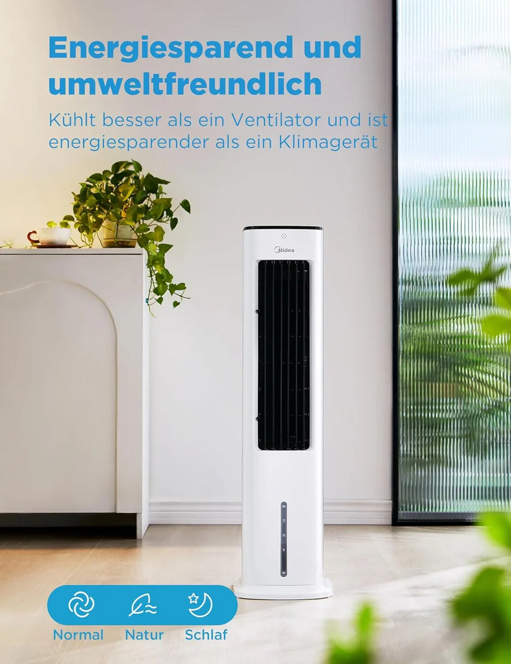 Enfriador de aire Midea 2026 con refrigeración por agua, aire acondicionado portátil, ventilador con 5 litros de refrigeración por agua, humidificador e ionizador, aire acondicionado sin tubo de escape, 355 m³/h, ventilador con control remoto, 55 W