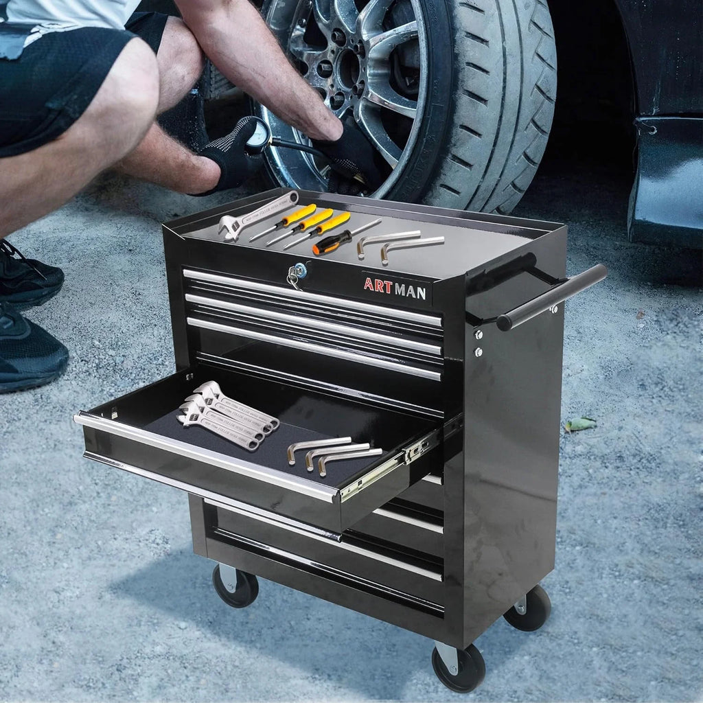 2026 POVANLI  7-Drawer Rolling Tool Chest with Wheels Multifunctional Tool Chest Portable Tool Storage Cabinet with Locking System for Garage Workshop Warehouse Repair Shop