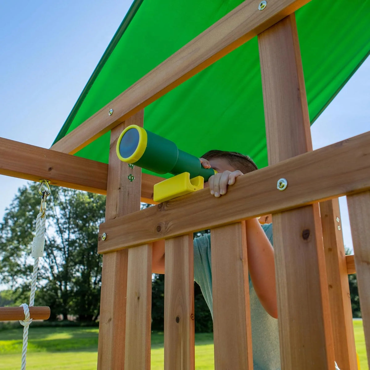 2026 Mount Mckinley Cedar Wood Swing Set with Wave Slide, Play Deck, Double Rock Wall, Rope Ladder, Web Swing, Belt Swings, Toy Telescope,…