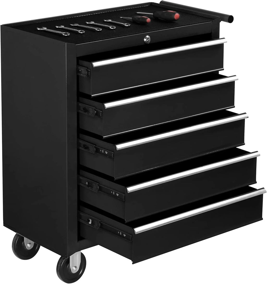 2026 TUFFIOM 5-Drawer Rolling Tool Chest with Lock & Key, Tool Storage Organizer Box Cabinet with Wheels