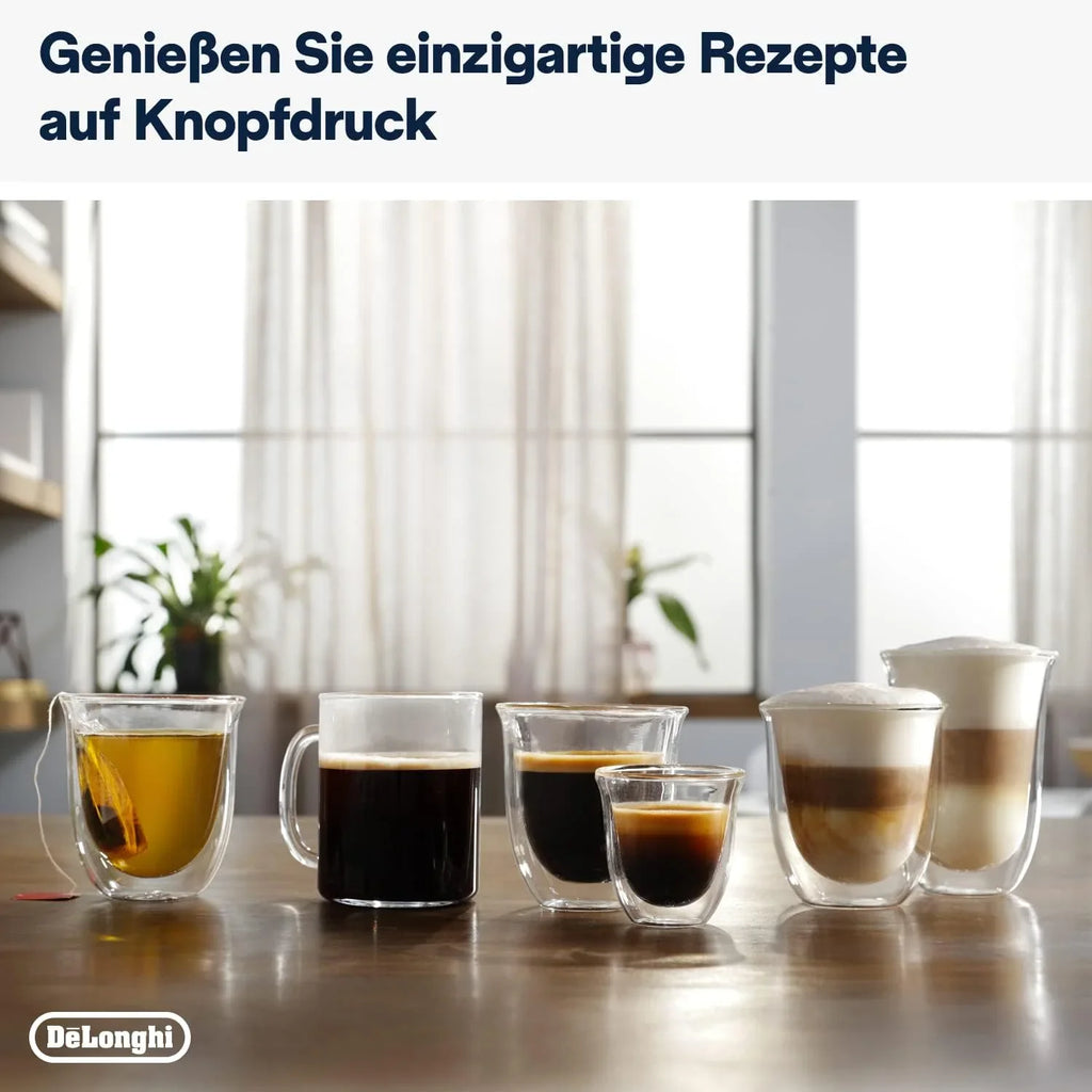 Cafetera automática De'Longhi Magnifica Evo ECAM 292.81.B (modelo 2026) con sistema de leche LatteCrema, 7 botones de selección directa para capuchino, espresso y otras especialidades de café, función para 2 tazas, color negro.