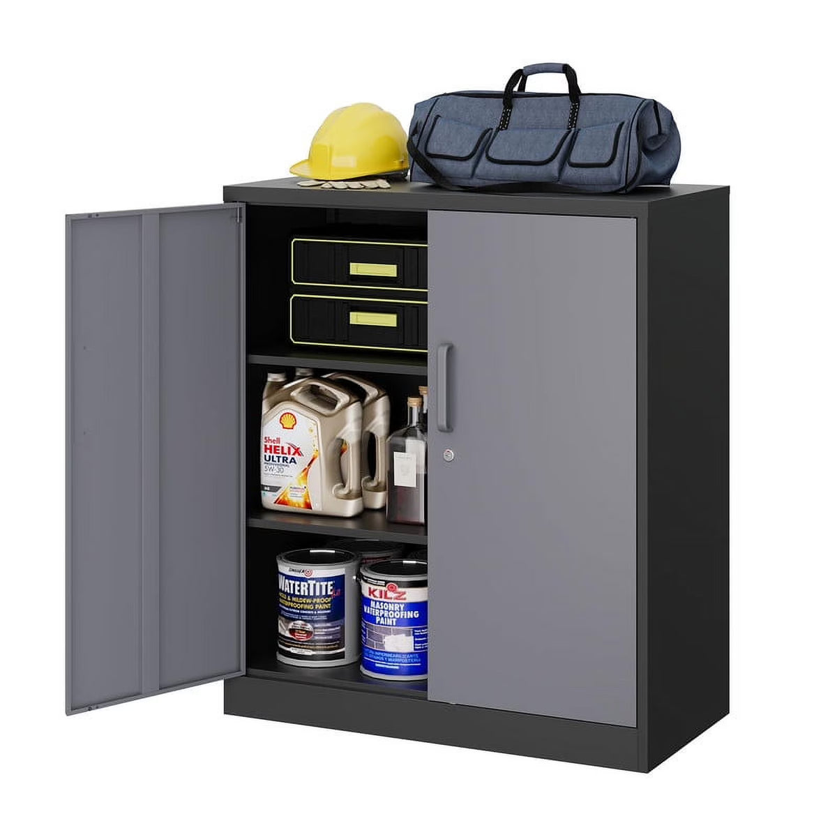 2026 STANI Metal Storage Cabinet with Locking Doors, Garage Lockable Steel Cabinets with 4 Doors and 5 Shelves for Home, Garage, Pantry Workshop Warehouse