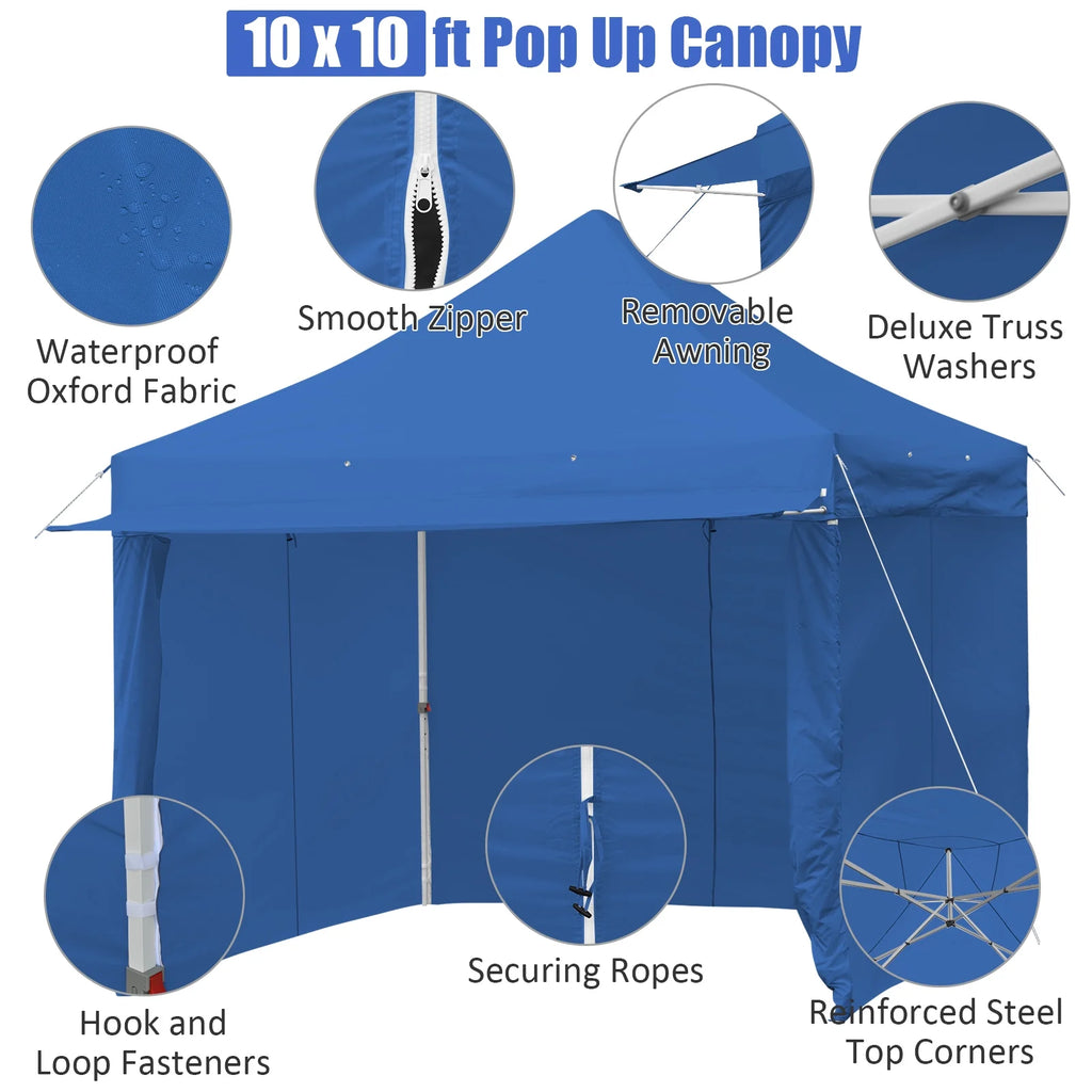 2026 Patiojoy 10x10ft Pop up Tent, 4 Height Adjustment Folding Camping Tent with Awning Blue
