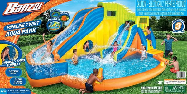 2026 BANZAI Pipeline Twist Kids Inflatable Outdoor Backyard Water Pool Aqua Splash Park and Slides