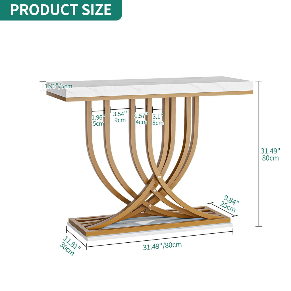 2026 Modern Gold Console Table with Marbled Top, Sofa Table for Entryway and Hallway