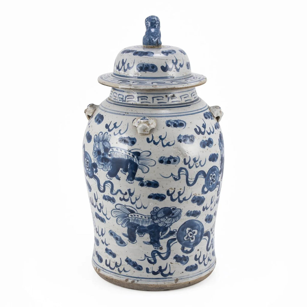 2026 Small Vintage Temple Jar with Lion Motif, Decorative Accent Container for Home Decor and Interior Display