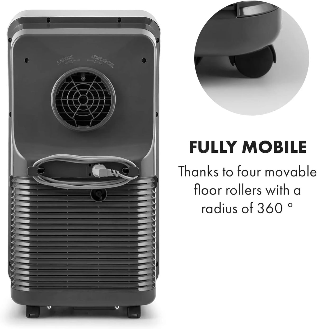 Aire acondicionado móvil Klarstein 2026 con manguera de escape, aire acondicionado 4 en 1 con ventilador, deshumidificador y modo nocturno, aire acondicionado pequeño y portátil para el hogar y la oficina, control por aplicación, 12000 BTU.