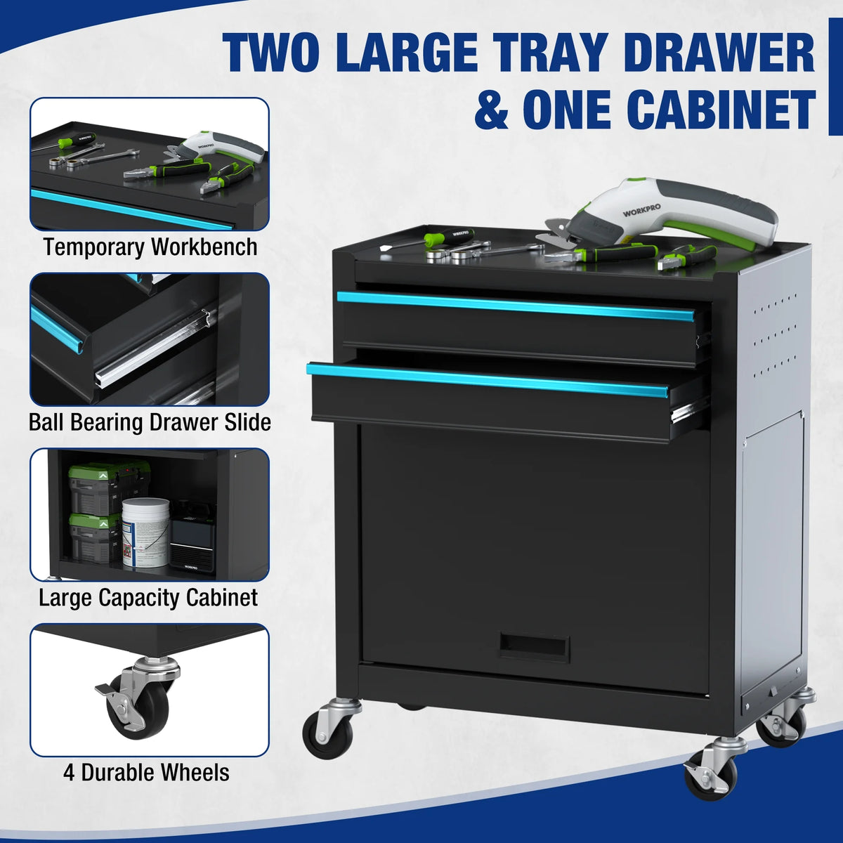 2026 WORKPRO 24.5 inch 5-Drawer Rolling Tool Chest, Sliding Metal Drawer Rolling Tool Storage Cabinet, Removable Toolbox Organizer for Workshop, Garage