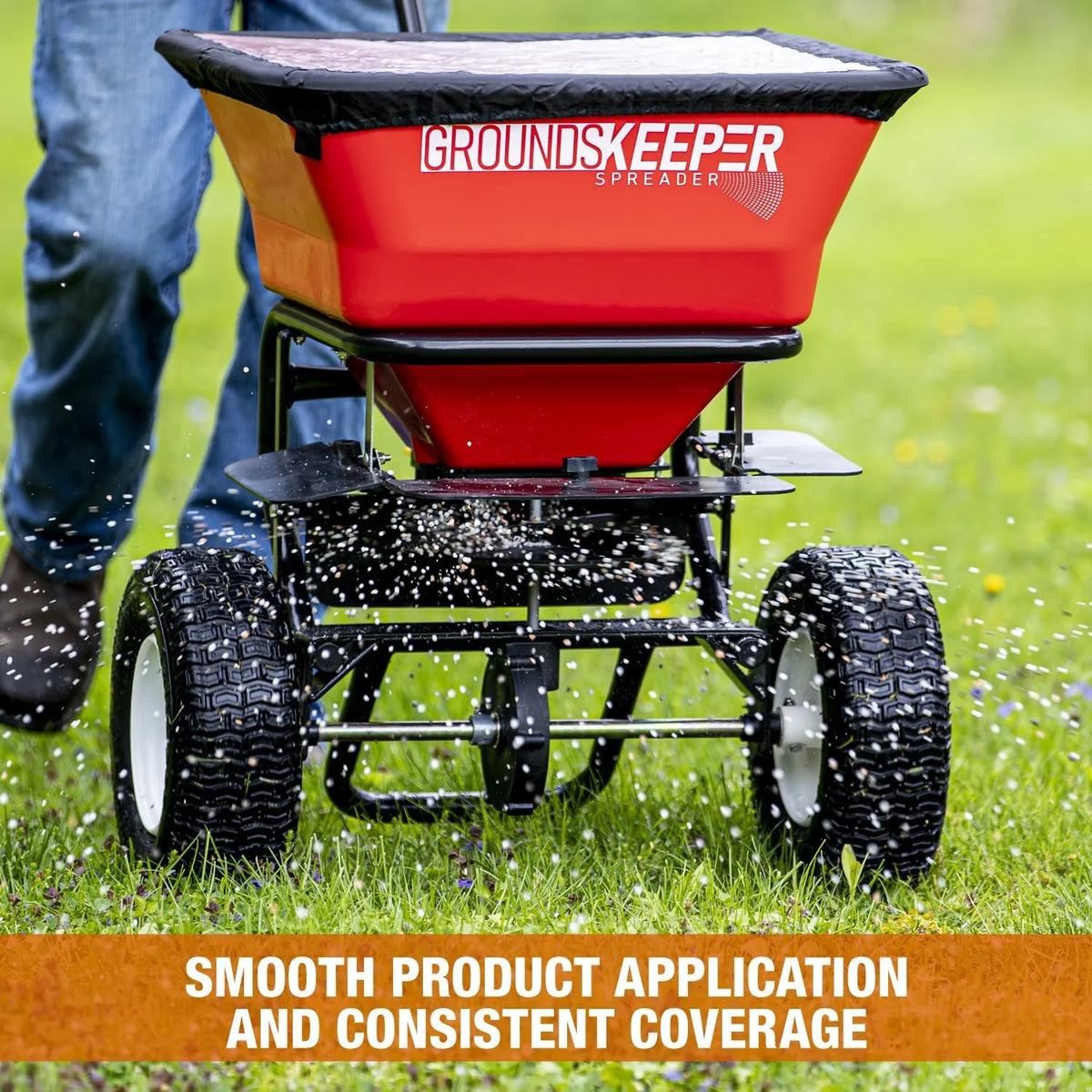 2026 Walk Behind Push Spreader, 100LB Capacity, for Salt, Ice & Snow Melt, Included Grate & Cover with Enclosed Gearbox for Protection