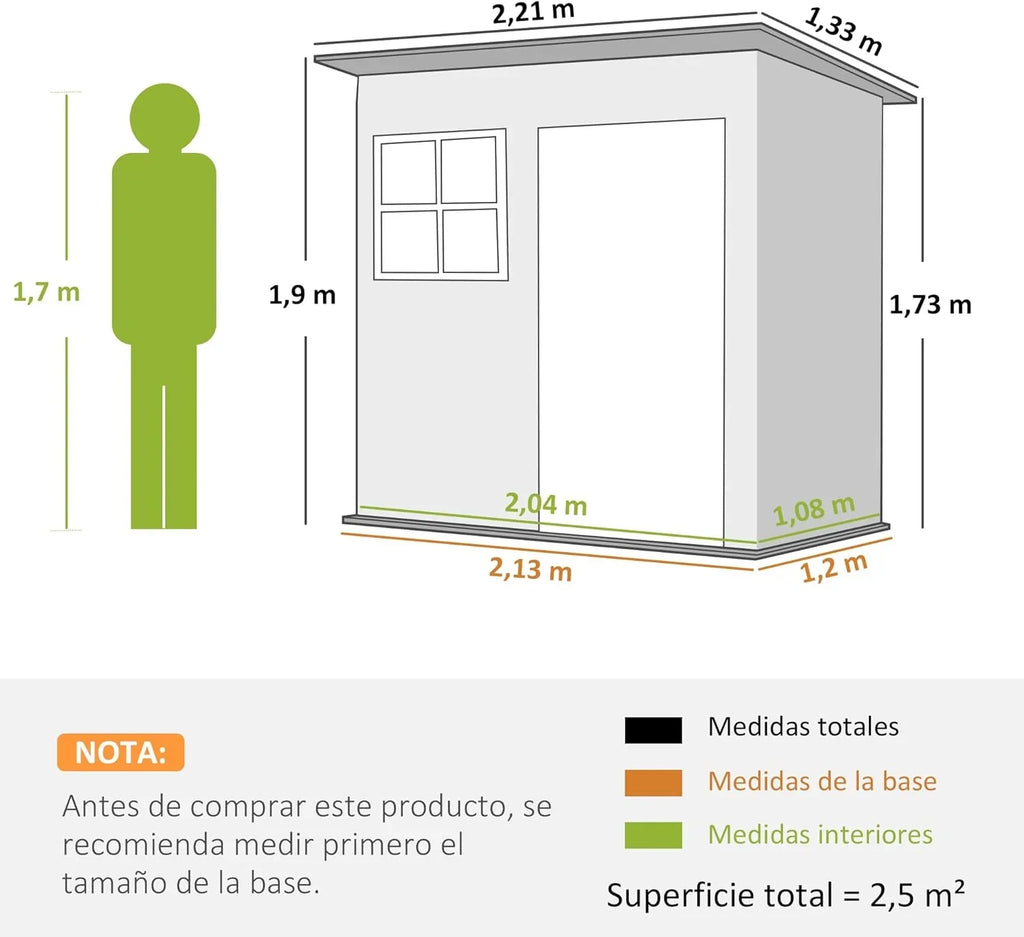 2026 Outsunny Caseta de Jardín Exterior, 2,55 m² 221x133x190 cm, Cobertizo de Jardín Exterior Metálico con Ventana, Puerta con Cerradura y Ventilaciones, para Almacenamiento de Herramientas, Gris Oscuro