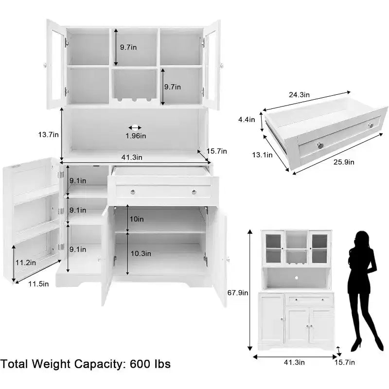 2026 Armario despensa de cocina de 180,3 cm de altura – Mueble auxiliar para barra de café con cajones y encimera abierta.