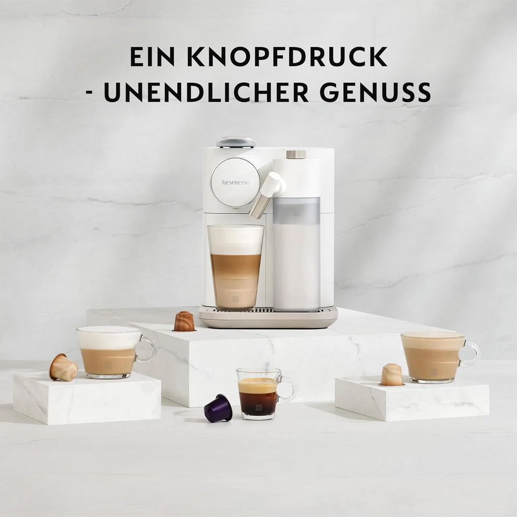 Cafetera de cápsulas Nespresso De'Longhi EN640.W Gran Lattissima de 2026 con sistema automático de leche, presión de 19 bares, 1400 W, color blanco.