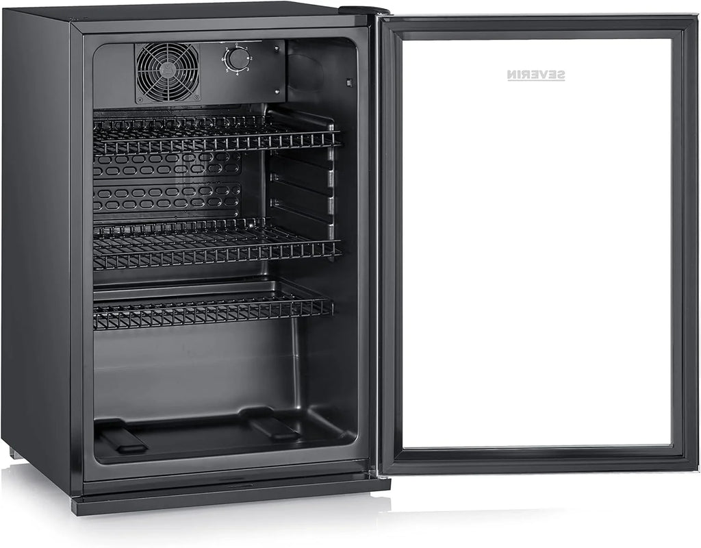 Nevera para botellas SEVERIN 2026, con cerradura integrada e iluminación LED integrada, capacidad neta de 118 L, color negro/plata, FSK 8840