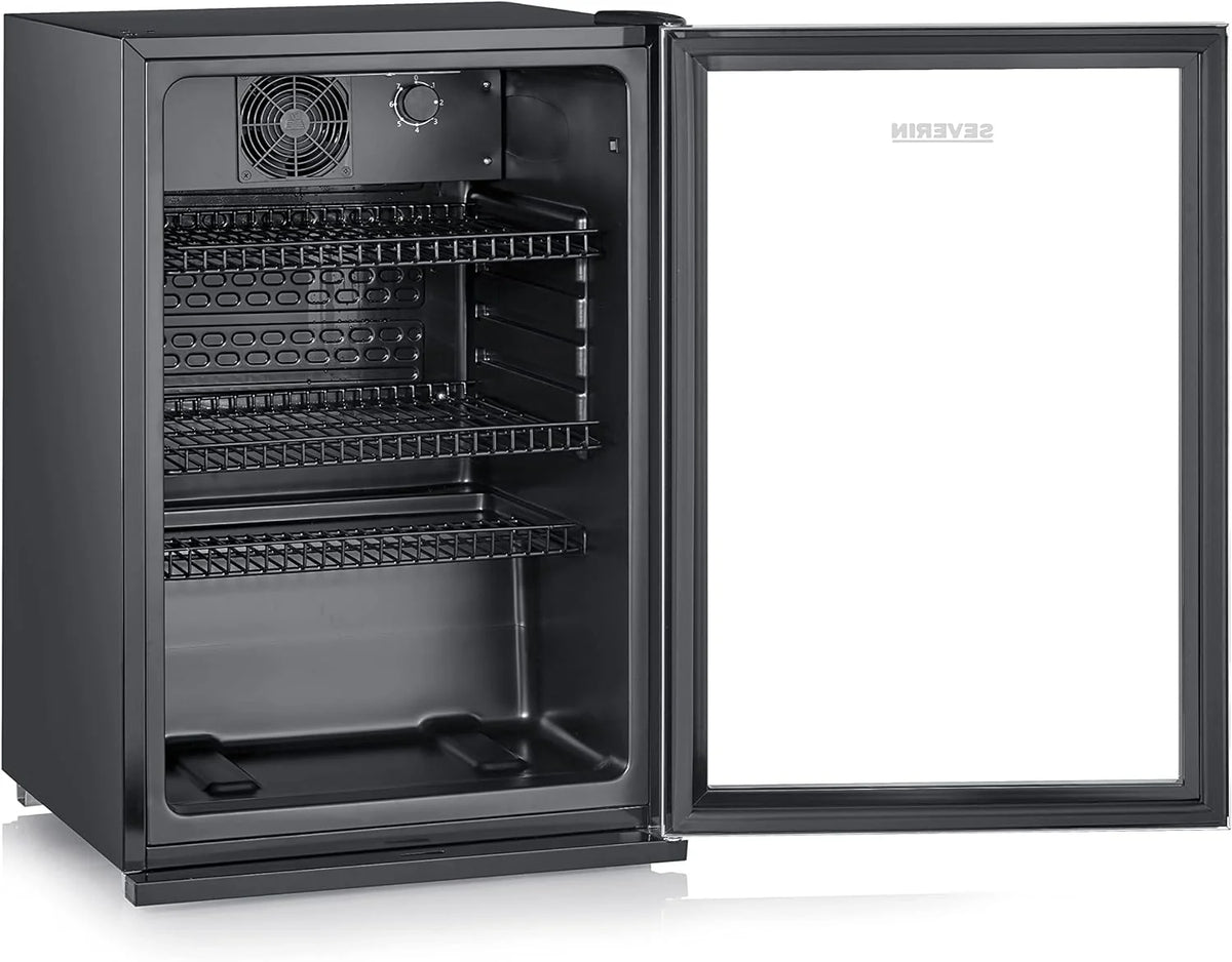 Nevera para botellas SEVERIN 2026, con cerradura integrada e iluminación LED integrada, capacidad neta de 118 L, color negro/plata, FSK 8840
