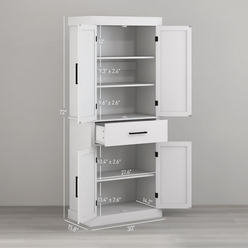 2026 72" Tall Kitchen Pantry Cabinet Adjustable Shelves Barn Doors White