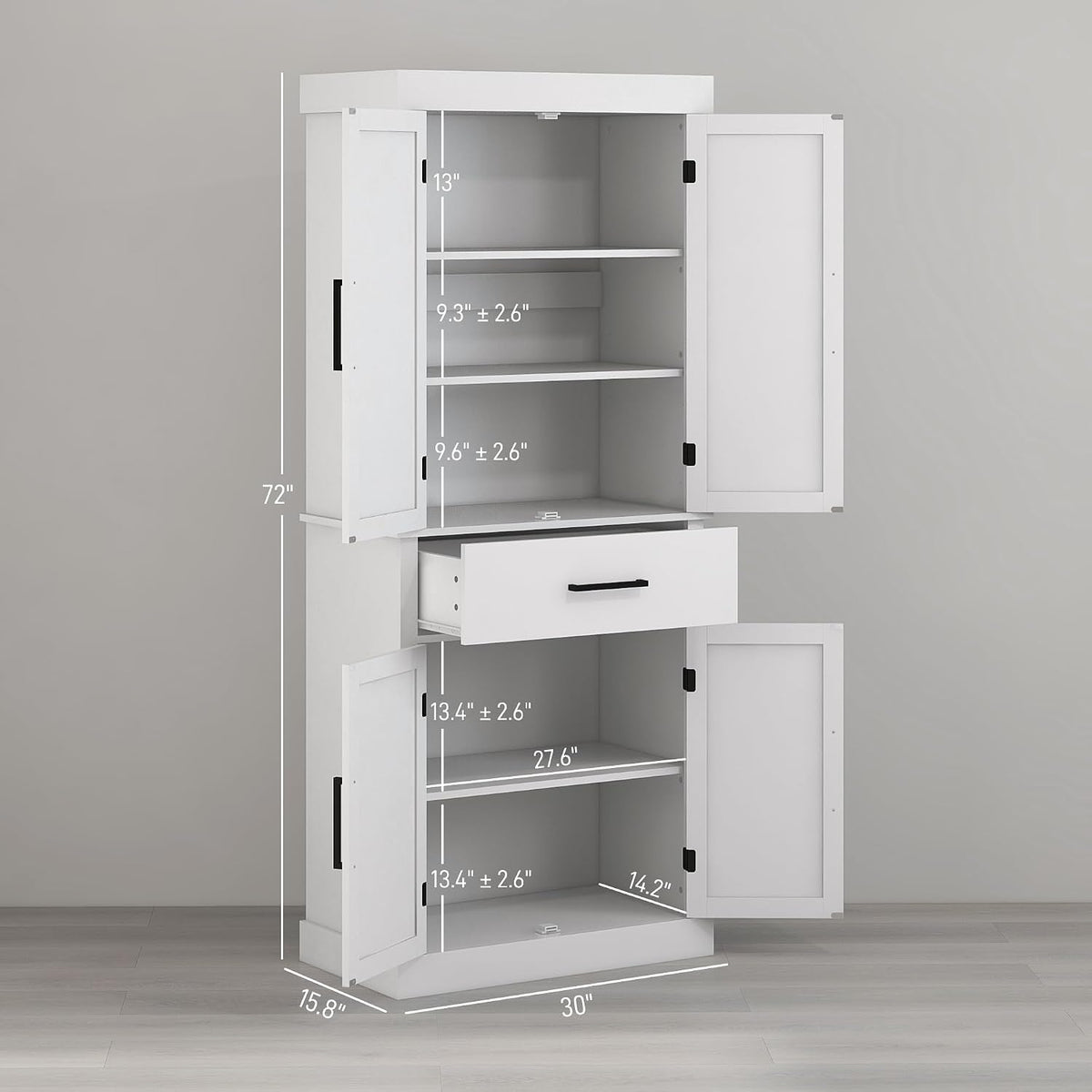 2026 72" Tall Kitchen Pantry Cabinet Adjustable Shelves Barn Doors White