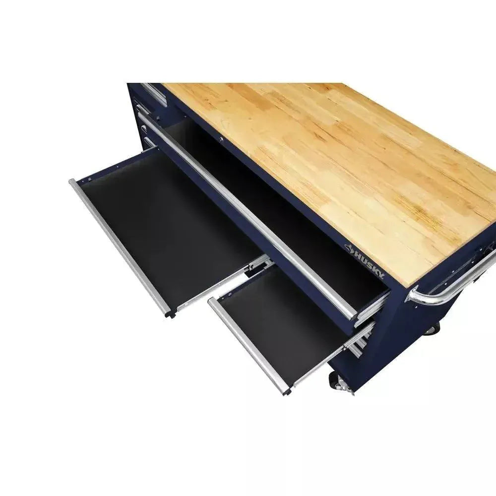 2026 Husky 72 in. 18-Drawer Mobile Workbench with Solid Wood Top in Gloss Blue