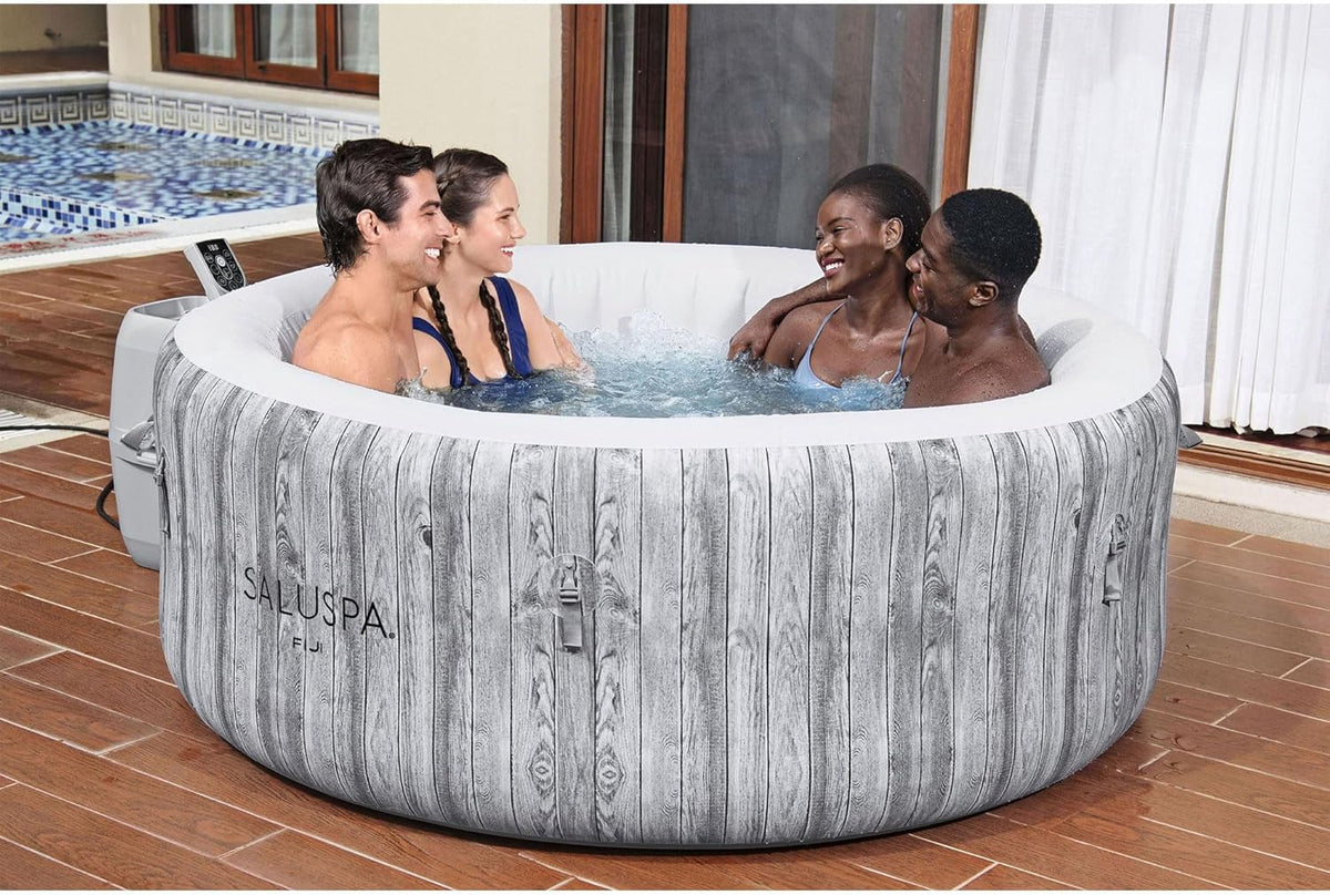 2026 Large Round 2 to 4 Person Inflatable Hot Tub Portable Outdoor Spa with 120 Airjets and Energysense Cover, Grey