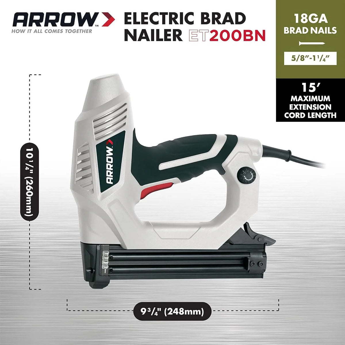 2026 Arrow ET200BN Heavy Duty Electric Brad Nailer, Professional Nail Gun for Trim, Picture Frames, Crafts, Fencing, Uses Brad Nails in 5/8-Inch, 3/4-Inch, 1-Inch, and 1-1/4-Inch