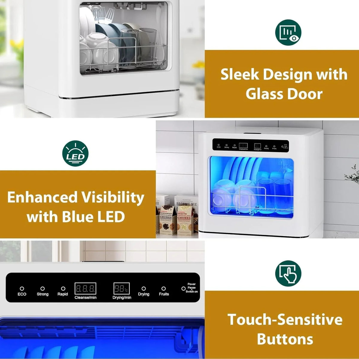 2026 Encimera lavavajillas portátil de 800W, lavavajillas de mesa con 6 programas y tanque de agua de 6L, mini lavavajillas con cubierta semitransparente e indicador LED, perfecto y sencillo para