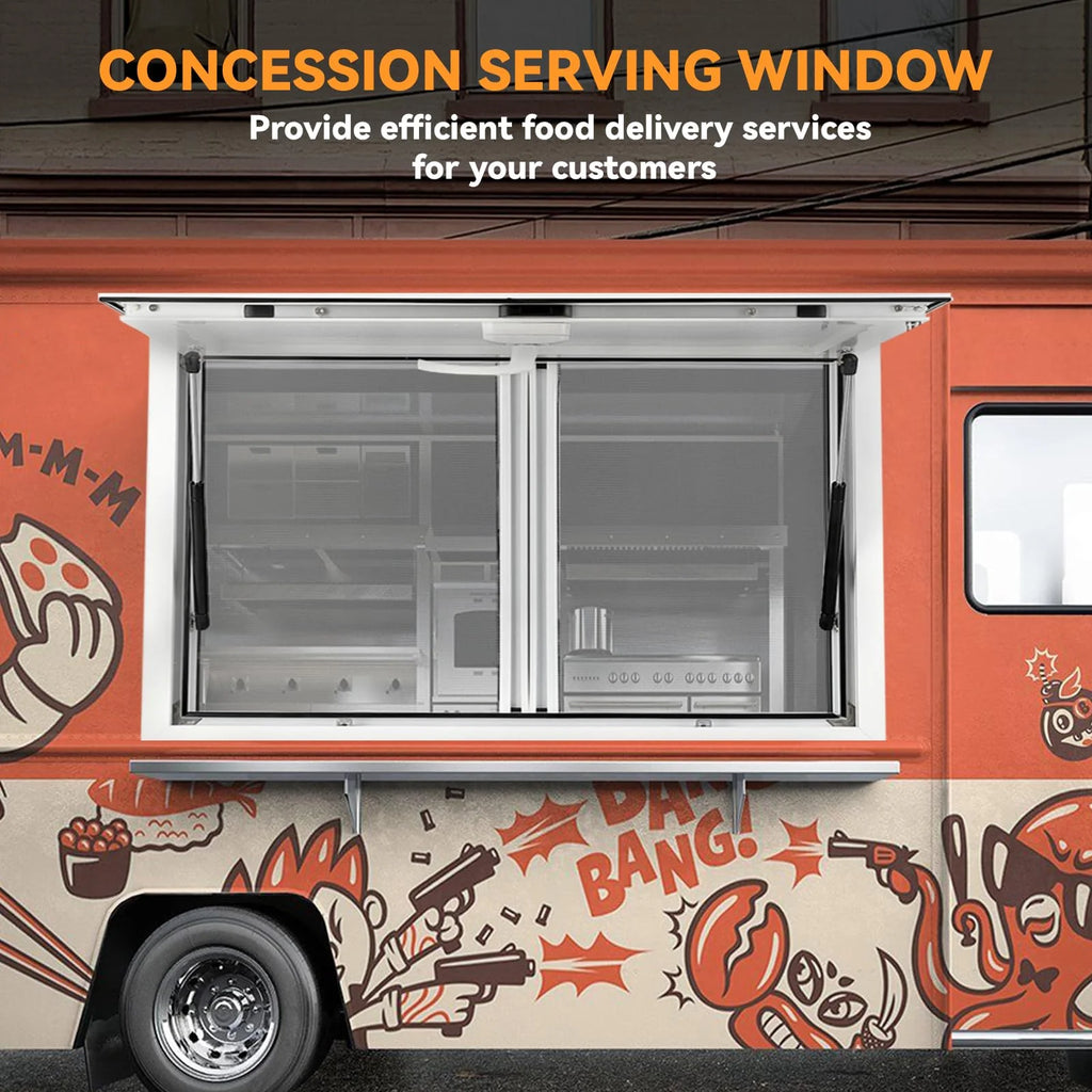 2026 Concession Window 36W X 36H Aluminum Alloy Food Truck Service Window with Sliding Screens & Awning Door, Hydraulic Lift, Locking Mechanism,…