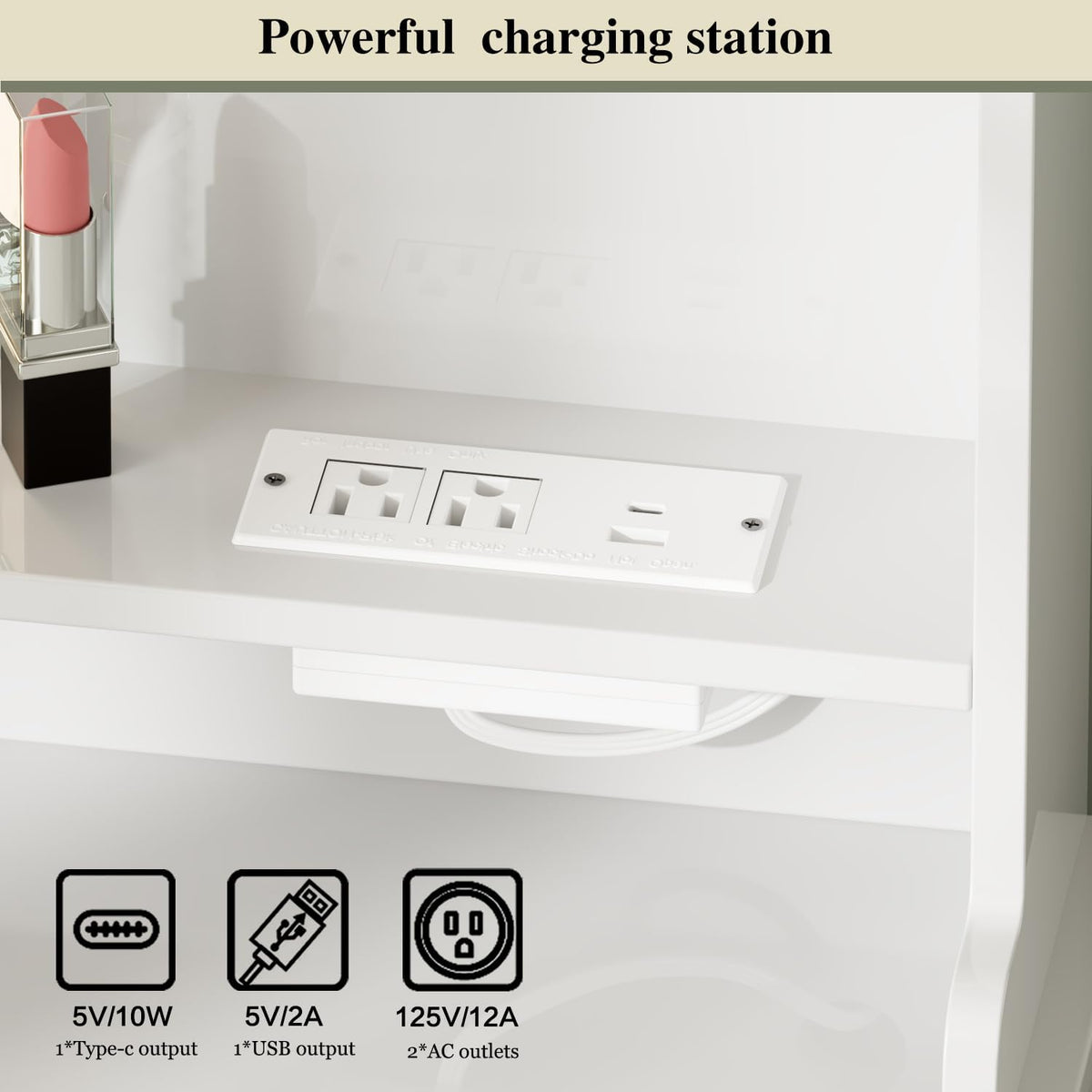 2026 Makeup Vanity Desk with Mirror and Lights, Vanity Desk with 8 Drawers & Storage Shelves, Vanity Table with Power Outlet, 3 Color Modes & Adjustable Brightness Dressing Table, Bedroom, White
