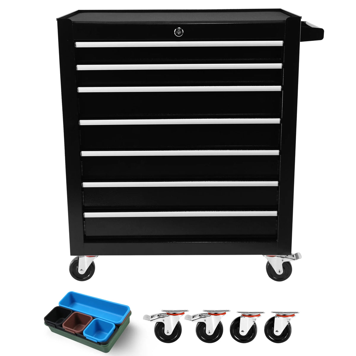 2026 EastVita Tool Chest, 7-Drawer Rolling Tool Storage Cabinet with Liner, Adjustable Shelf, Locking Mechanism, Parking Brakes, Tool Cart Chest for Garage, Workshop, Home
