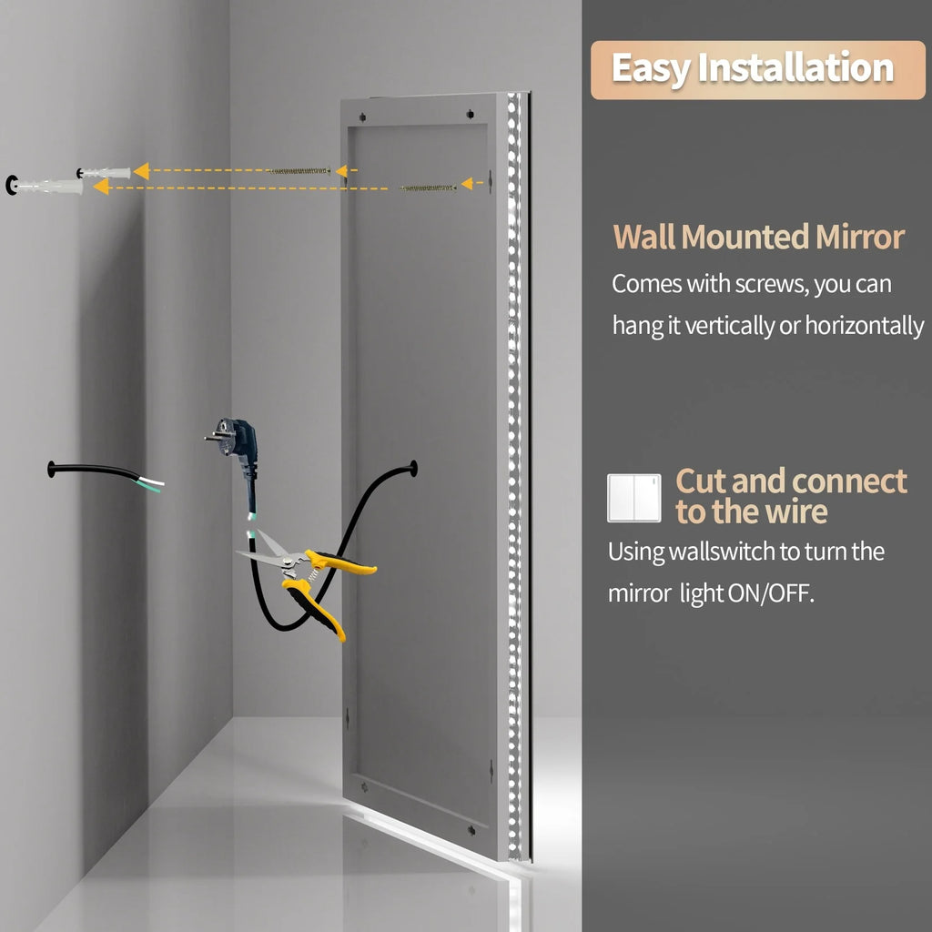 2026 Extra Large LED Lighted Bathroom Mirror, Anti-Fog Wall Mounted Vanity Mirror with 3 Colors