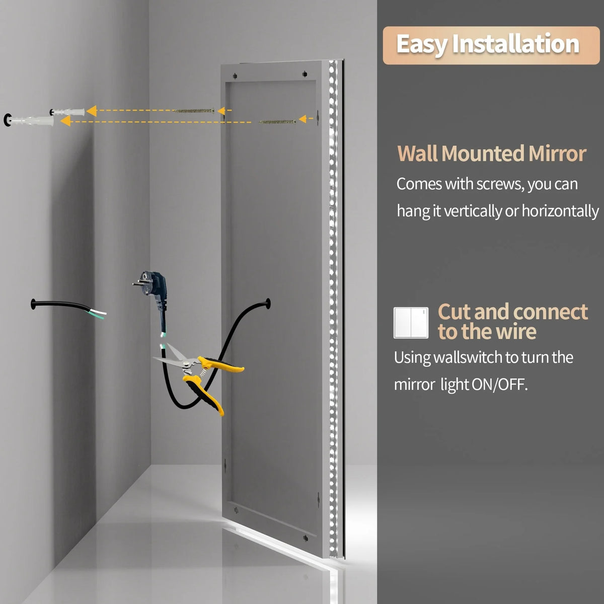 2026 Extra Large LED Lighted Bathroom Mirror, Anti-Fog Wall Mounted Vanity Mirror with 3 Colors