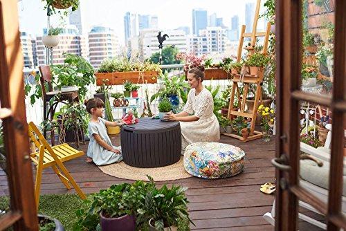 2026 37 gallon Round Deck Box, Patio Table for Outdoor Cushion Storage, Brown