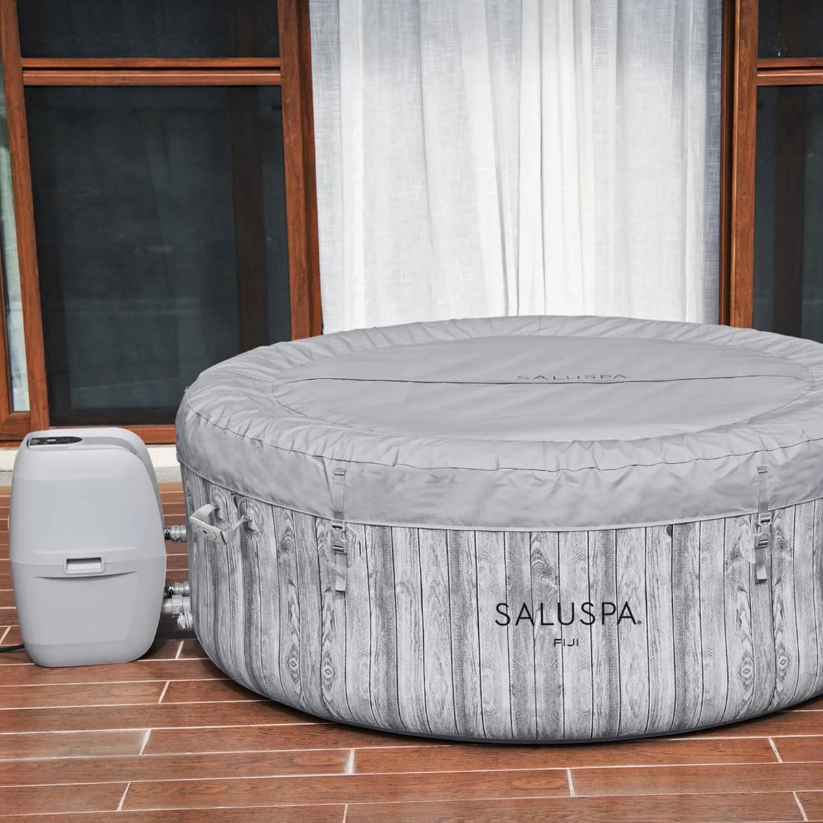 2026 Large Round 2 to 4 Person Inflatable Hot Tub Portable Outdoor Spa with 120 Airjets and Energysense Cover, Grey