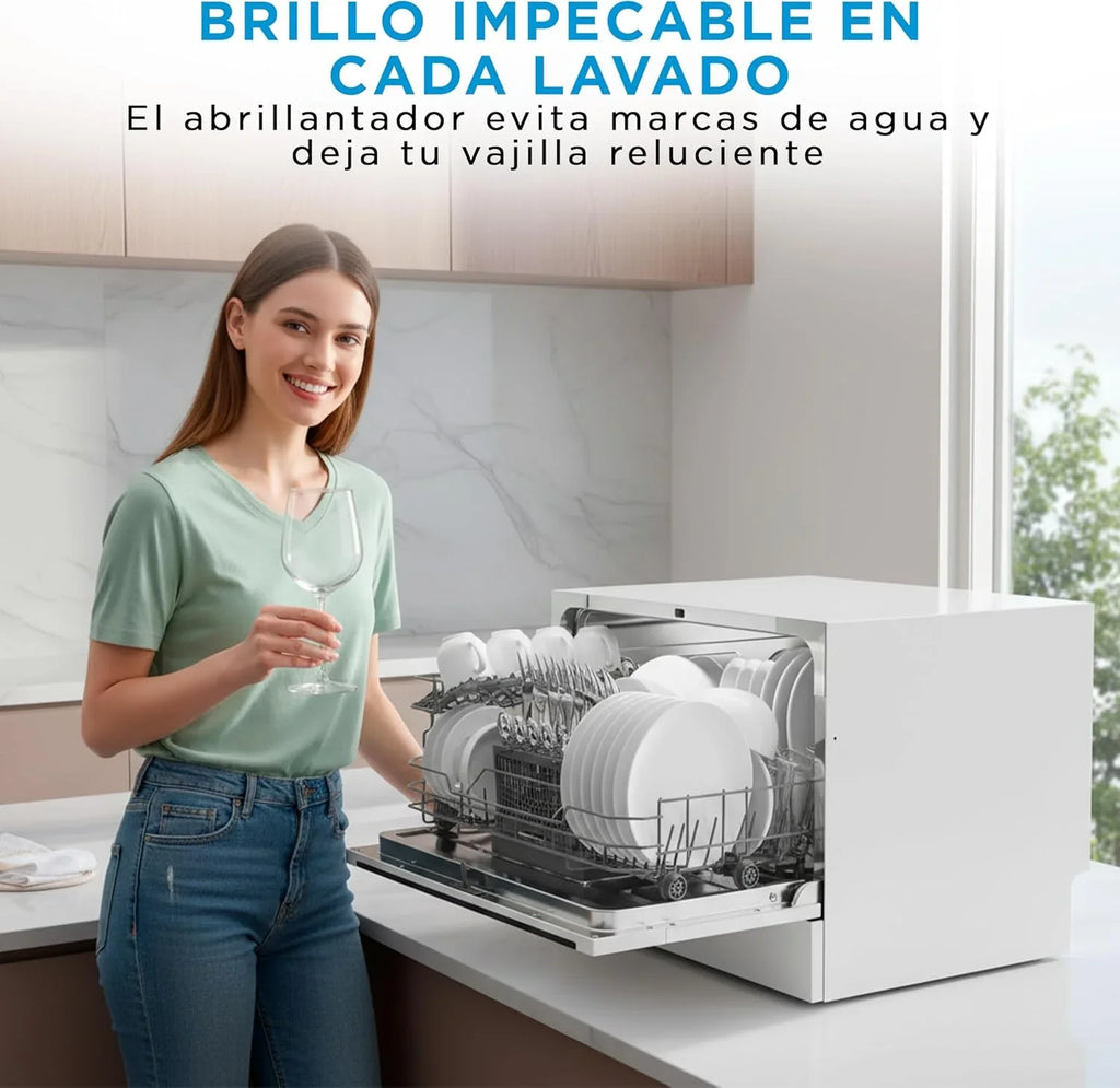 2026 Midea Lavavajillas Pequeño Blanco 55 cm para 6 servicios – Lavavajilla Compacto y Portatil sin Instalación – Lavaplatos con Programa Eco Ahorro, Filtro Antibacterias y Programación Horaria