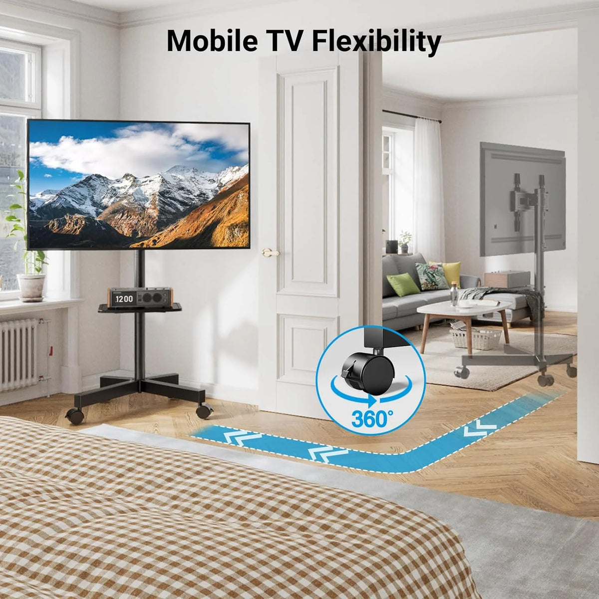 2026 Perlesmith Mobile TV Stand for 23 60 Inch Lcd LED Flat Curved Panel Screen Tvs Tilt TV Cart Holds Up to 88LBS Portable Stand with Laptop She