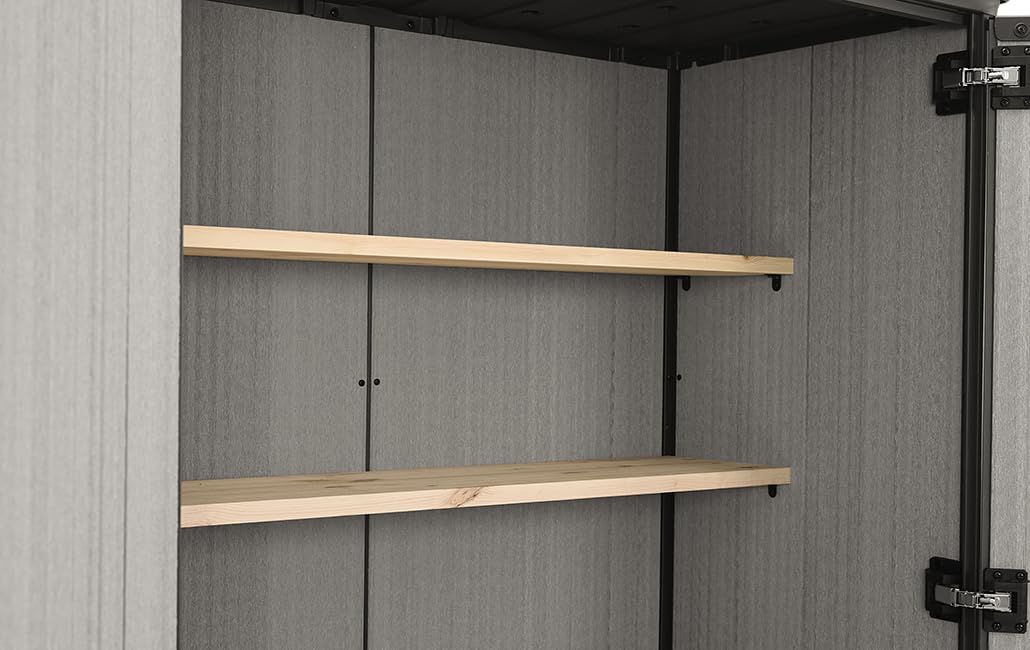 2026 Keter High Store Plus – Cobertizo de jardín Exterior, 1400L, Color Gris, tecnología Duotech Paredes aptas para Pintar, 170.4 x 140 x 73.6 cm