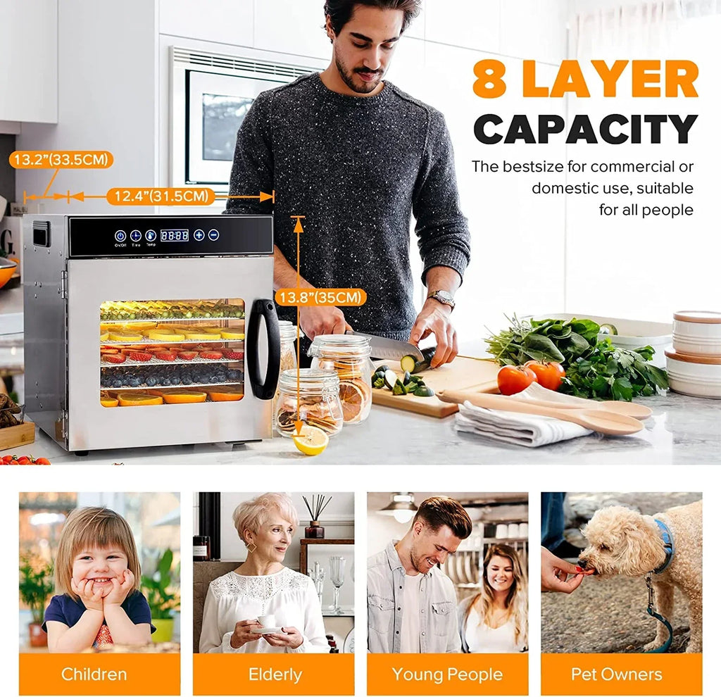 2026 Tray Food Dehydrator, Steel Fruit Dry Machine with 30 90∼C Adjustable Thermostat, 24hr Digital Timer