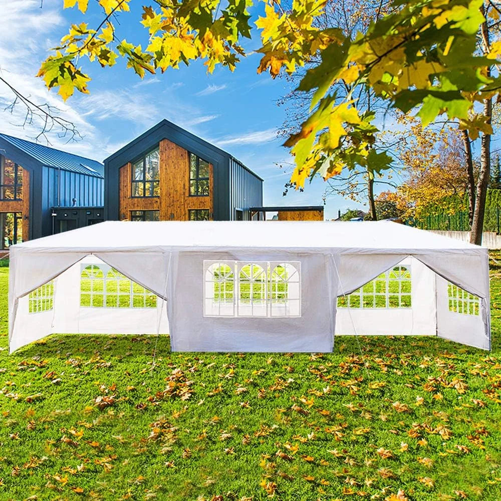 2026 10'x30' Outdoor Patio Wedding Party Tent Heavy Duty Canopy Tent Gazebo, Waterproof UV Protection Tent with Spiral Tubes White(8 Removable Sidewalls 2 Doors)