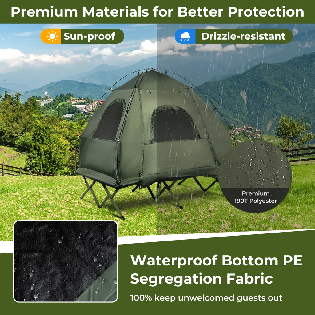 2026 Patiojoy Folding 2-Person Camping Tent Cot Portable Pop-Up Tent with Sleeping Bag&Air Mattress for Outdoor Activity
