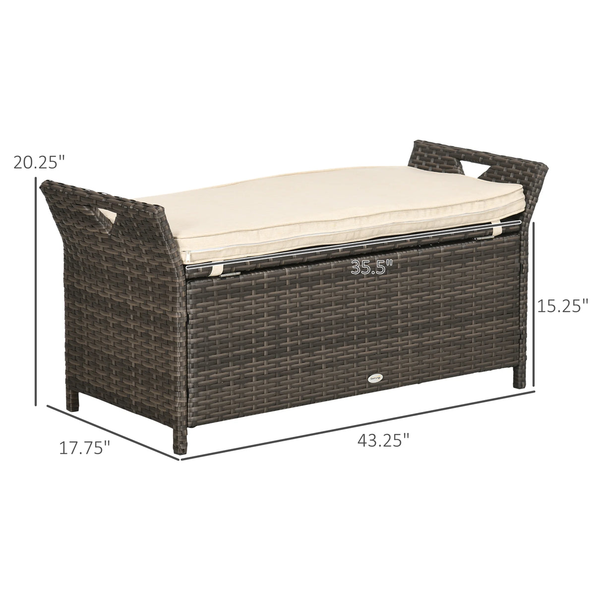 2026 DUOSONG Outsunny 27 Gallon Patio Wicker Storage Bench, Outdoor Pe Rattan Patio Furniture, 2-In-1 Large Capacity Rectangle Garden Storage Box With Handles And Cushion, Cream White Brown+White Steel