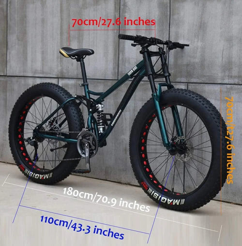 2026 26"Bicicletas de Montaña,21 Velocidad Bikes Bicicleta Montaña,Bicicleta de Montaña para Adultos Fat Tire,Marco de Acero de Alto Carbono Doble Suspensión Completa Doble Freno de Disco (rojo)