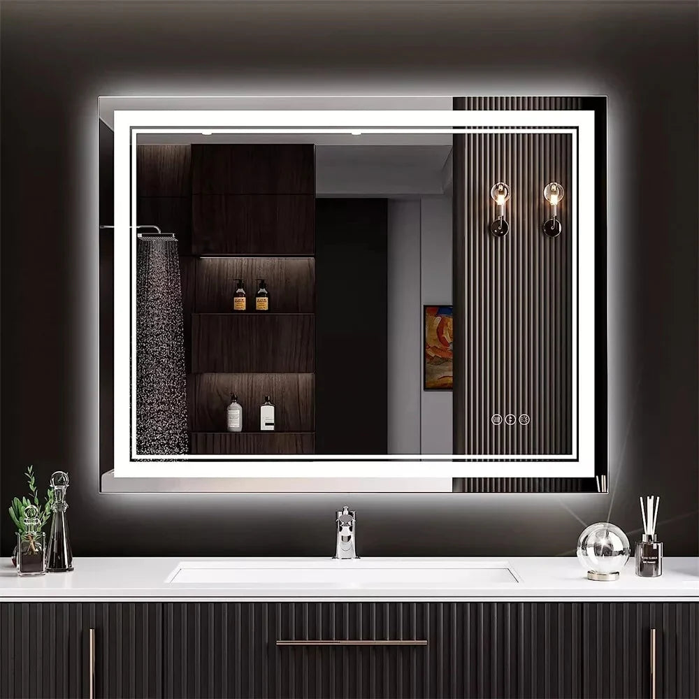 2026 Extra Large LED Lighted Bathroom Mirror, Anti-Fog Wall Mounted Vanity Mirror with 3 Colors