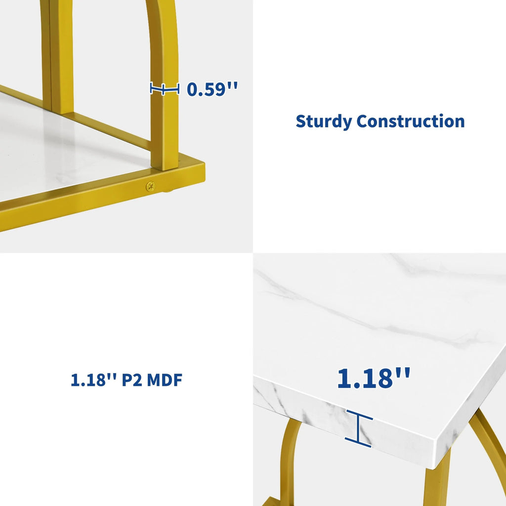 2026 Modern Gold Console Table with Marbled Top, Sofa Table for Entryway and Hallway
