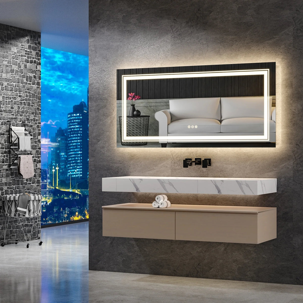 2026 Extra Large LED Lighted Bathroom Mirror, Anti-Fog Wall Mounted Vanity Mirror with 3 Colors