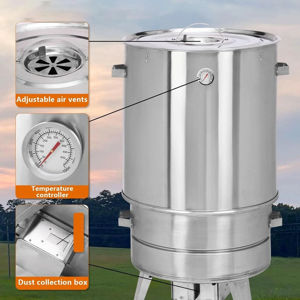 2026 Ahumador Barril Asador De Carne Material De Acero Inoxidable Asador De 360° Incluye Termómetro Y Recipiente para Cenizas 50 Cm De Diámetro Parrillero