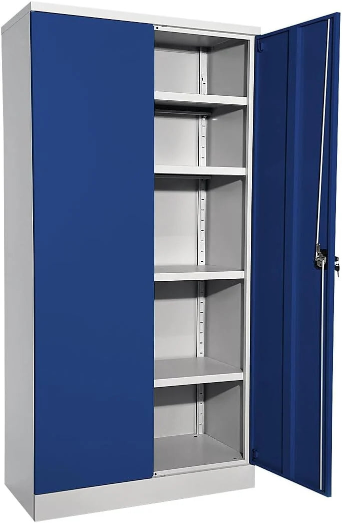 Eurokraft 2026 | Armario de acero Nilas | con 4 estantes | Alto x Ancho x Profundidad 1950 x 1000 x 500 mm | Gris claro/Azul genciana